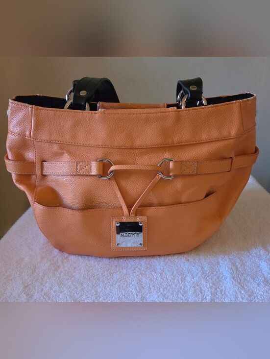 Miche Handbags - MICHE Orange Faux Leather Tote Bag with Black Handles